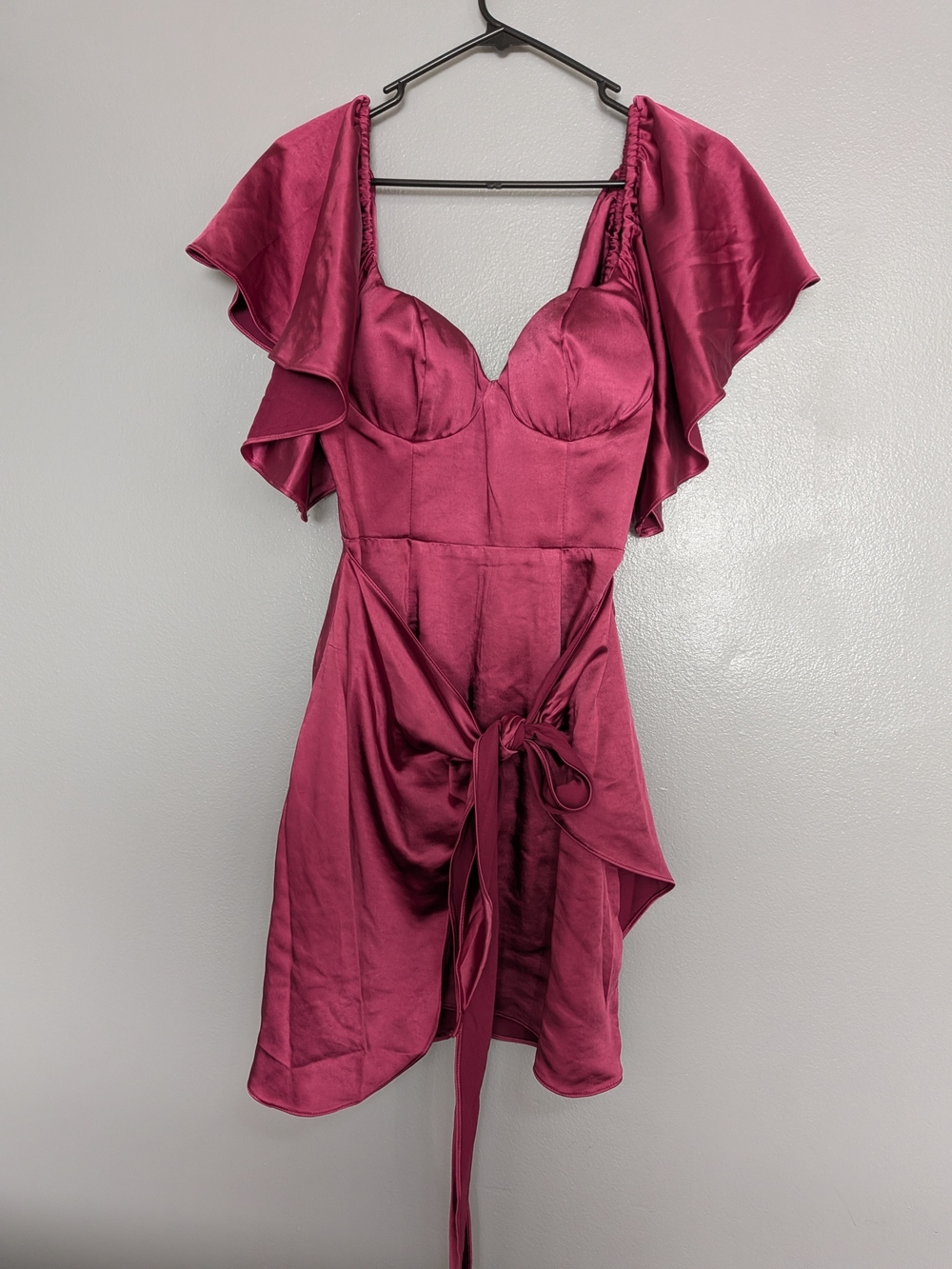 Selfie Leslie Fuchsia Satin Tie-Waist Mini Dress